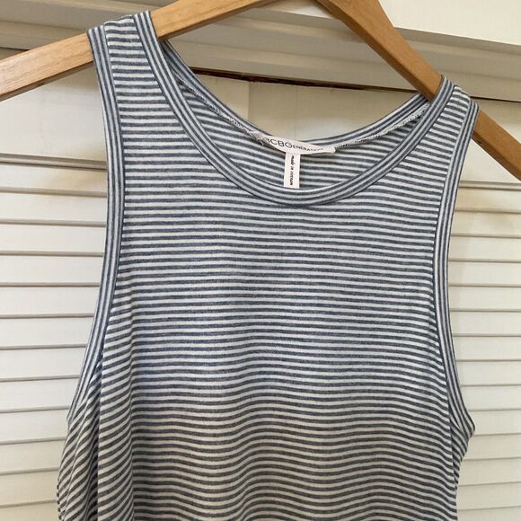 BCBGeneration Tank Top Sleeveless Ruffled Sheer Hem Blue White Stripe, Size XS - Picture 5 of 9